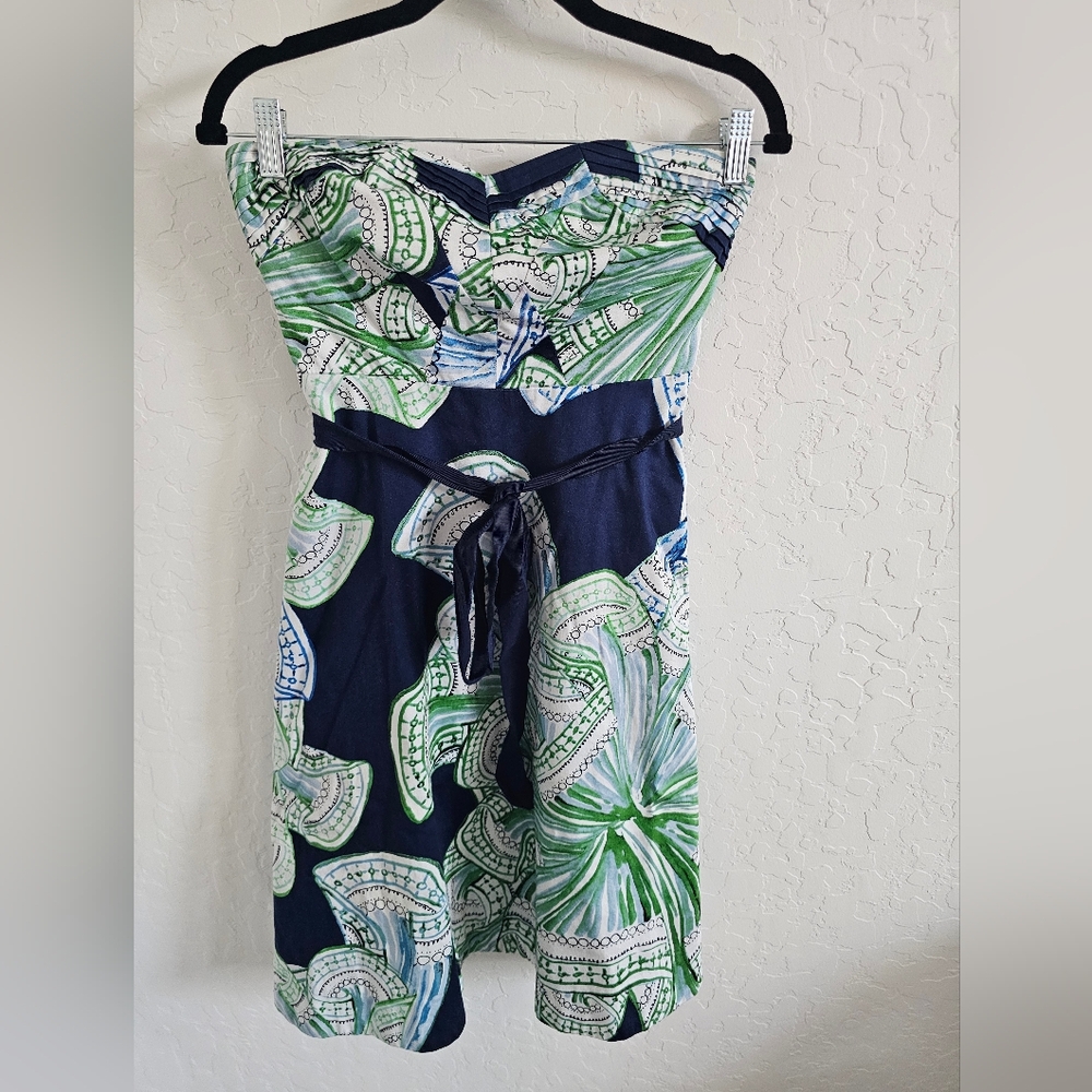 Moulinette Soeurs Strapless Dress‎ | Size 0 | Green & Navy Abstract Print